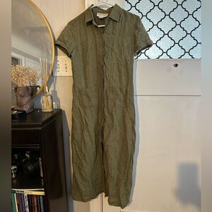 Vintage Saks Fifth Avenue Olive Button-Up Linen Dress
